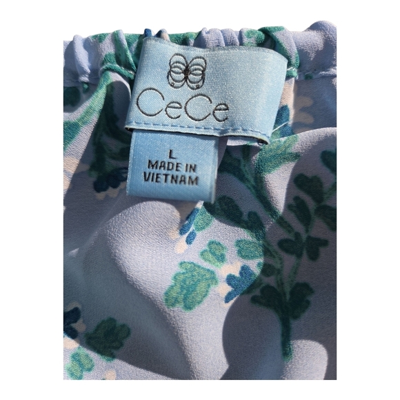 CeCe Blue and Green Patterned Off-Shoulder Blouse - Picture 6 of 6